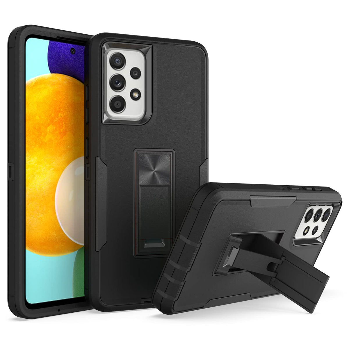 UEEBAI Case for Samsung Galaxy A52 4G/5G A52S 5G, Silicone Tough Rugged Dual Layer Phone Case with Hybrid Kickstand Full Body Protective Cover with Military Armor Level Shockproof - Black