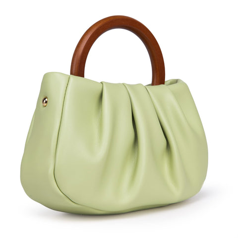 Milan Chiva Clutch Purses for Women Small Handbags Dumpling Mini Cloud Bag with Wooden Handle, A-chiva Lime, S