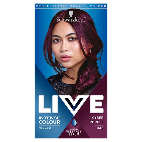 Schwarzkopf LIVE Intense Colour Cyber Purple Permanent Hair Dye 046, Long Lasting Purple Hair Dye with Built In Vibrancy Serum, Colour Hair Dye for up to 50% Grey Coverage