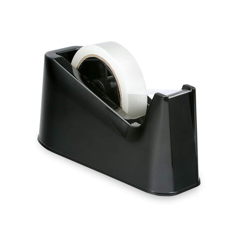 Heavy Duty, Tape Dispenser - Weighted, Non-Skid Rubber Base - High-Quality, Sharp Cutting Blade - Black, Desktop Adhesive Distributor - Uniform Cutting - One Hand Dispensing