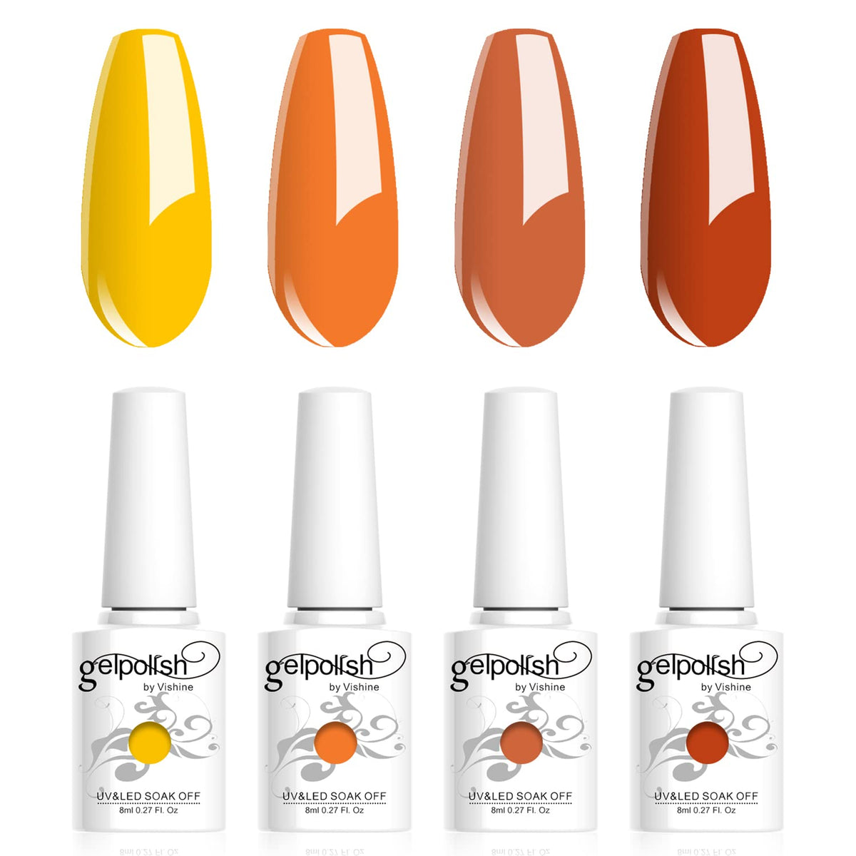 Vishine Gel Nail Polish Set - 4 Colors Pumpkin Spice Yellow Orange Carrot Color Collection Nail Art Nail Polish UV LED Gel Polish Varnish Long-lasting Salon DIY Manicure 8ml #C014