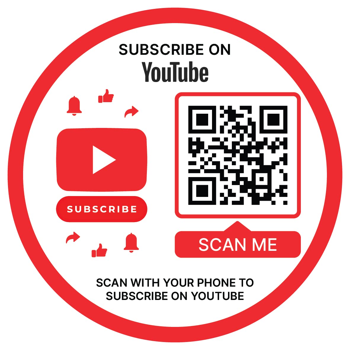 SCAN ME | YouTube QR Code Stickers | Ready to Be Activated Instantly with Your YouTube URL for Viewers to Subscribe | Pack of (3)