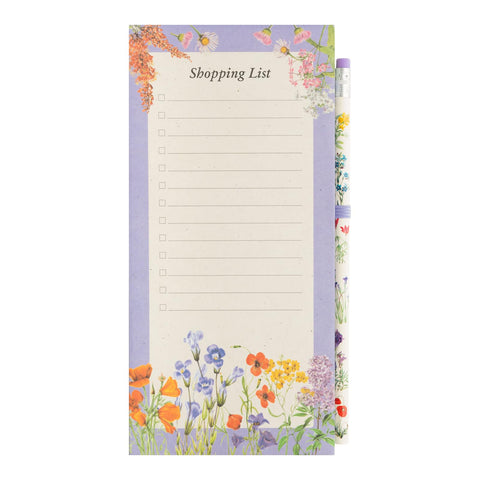 Kokonote Botanical Wild Flowers Magnetic Organiser | Magnetic Shopping List | 4 x 8 inches - 10 x 21 cm | Magnetic Notepad | Magnetic Fridge Notepad | Flower Gifts