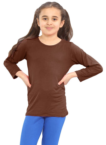 HamishkaneÂ® Kids School Shirts - Plain Round Neck Girls & Boys Long Sleeve t Shirt - Stretchy & Comfortable T-Shirts for Kids Brown
