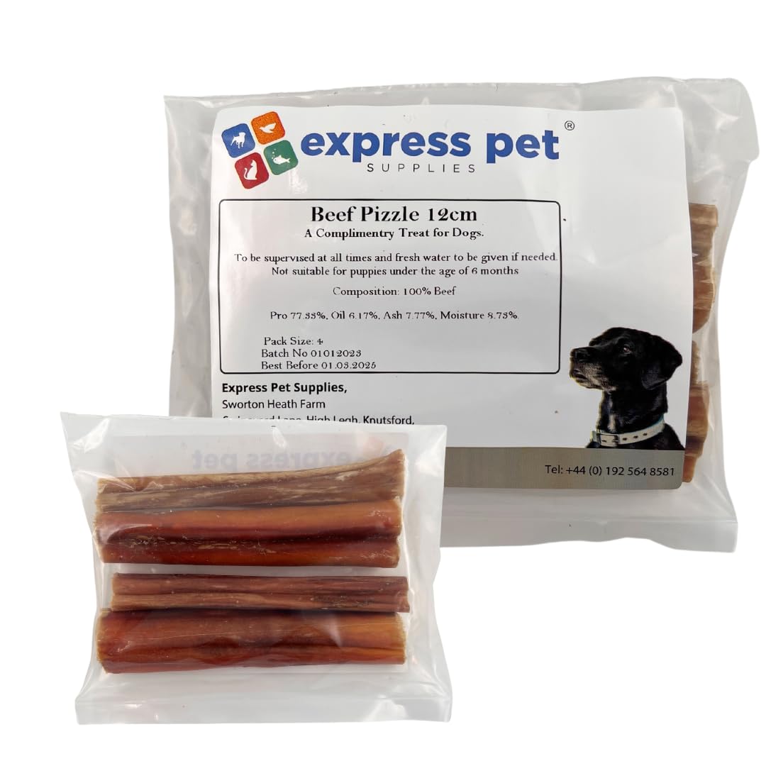 Express Pet Supplies 4 x Extra Thick (5-6") Beef Bully Pizzles Sticks Dog Dental Sticks, 100% Natural Air Dried PIzzles Stick Chews for Dogs - 115g