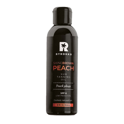 BYROKKO Shine Brown Premium Tanning Accelerator Peach Oil SPF6 (150 ml), Tan Accelerator for Sunbed & Outdoor Sun, Natural Ingredients. Almond Oil, Extra virgin Olive Oil, Vitamin E, Cacao Butter