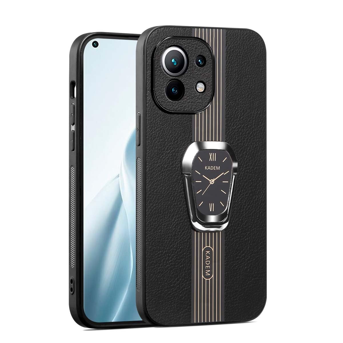 HAOYE Case for Xiaomi Mi 11 Lite 5G / 4G / 11 Lite 5G NE, Shockproof Case with Invisible Ring Holder & Leather Back Cover. Black