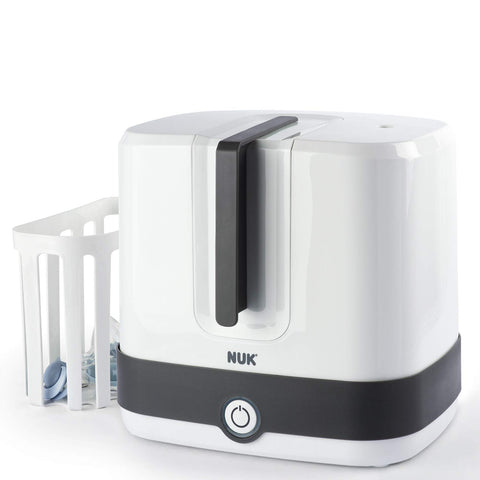 NUK Vario Express Flaschensterilisator | sterilisiert bis zu 6 Babyflaschen plus ZubehÃ¶r in 6 Minuten auf Wasserdampfbasis | automatische Abschaltung | herausnehmbarer Korb & versetzbare StÃ¤be | EU-Stecker