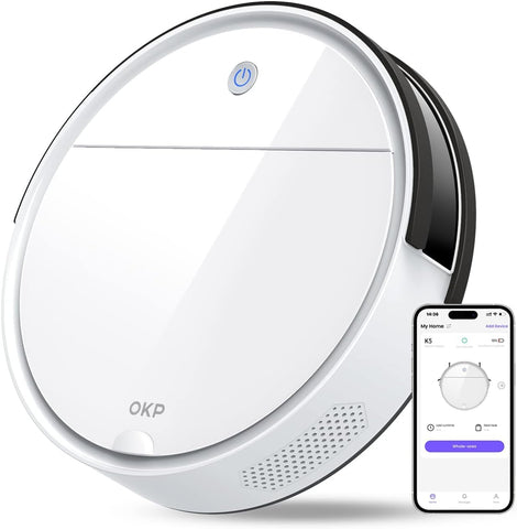 OKP 2500Pa Robot Vacuum Cleaner, Strong Suction Alexa Hoover, 120 Mins Runtime, Tangle-Free, Precise Obstacle Detection, Smart Self Charging Robotic Vacuums, Ideal for Pet Hair