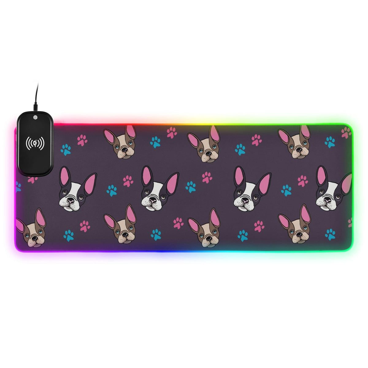 Cute French Bulldog Puppies Wireless Charging Mouse Pad for Mobile Phone Extra Large Gaming Mousepad with 13 Lighting Modes Extended Desk Mat for Gaming MacBook PC Laptop Desk Office Home