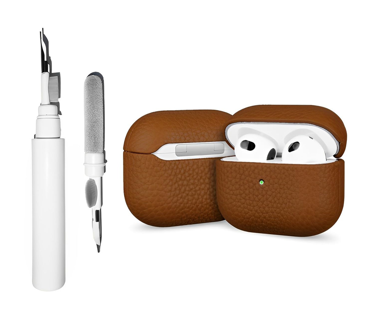 Genuine Leather Case Compatible with AirPods 4 / with Active Noise Cancellation, Authentic Pebble Leather, Retro Luxurious Shockproof Wireless Charging Cover with Cleaning Kit