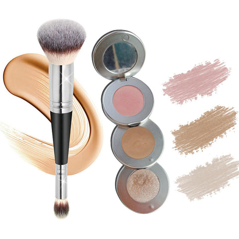 Joyeee Blush Contour and Highlighter Palette, 3 in 1 Face Contouring, Pink Blusher for Cheeks and Natural Glitter Highlighter Powder Makeup Palet with Brush and small Mirror, Compact Stackable