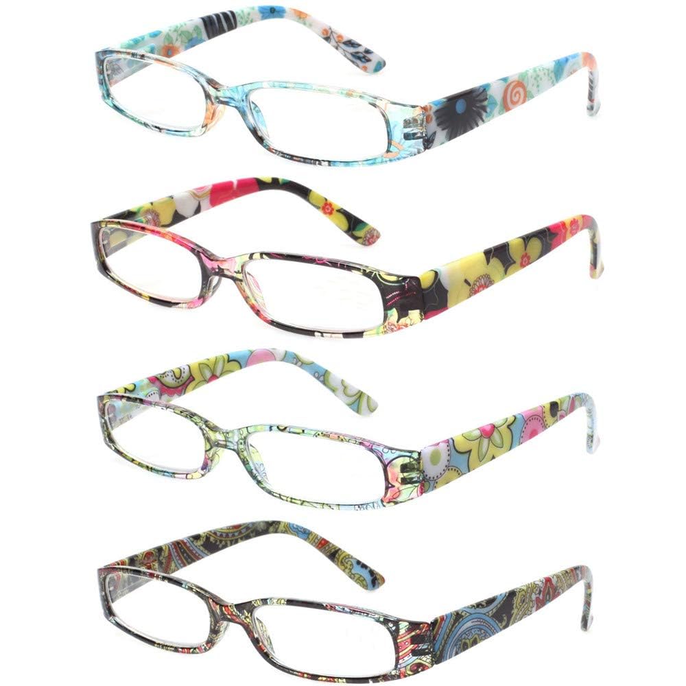 Kerecsen Women's Reading Glasses 4 Pairs Ladies Fashion Spring Hinge Readers (4 Mix Color, 1.25, Diopter)