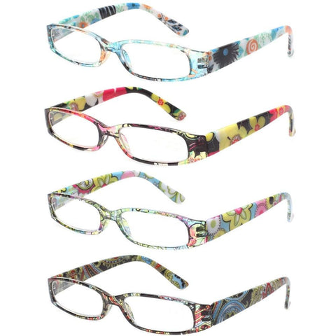 Kerecsen Women's Reading Glasses 4 Pairs Ladies Fashion Spring Hinge Readers (4 Mix Color, 1.25, Diopter)