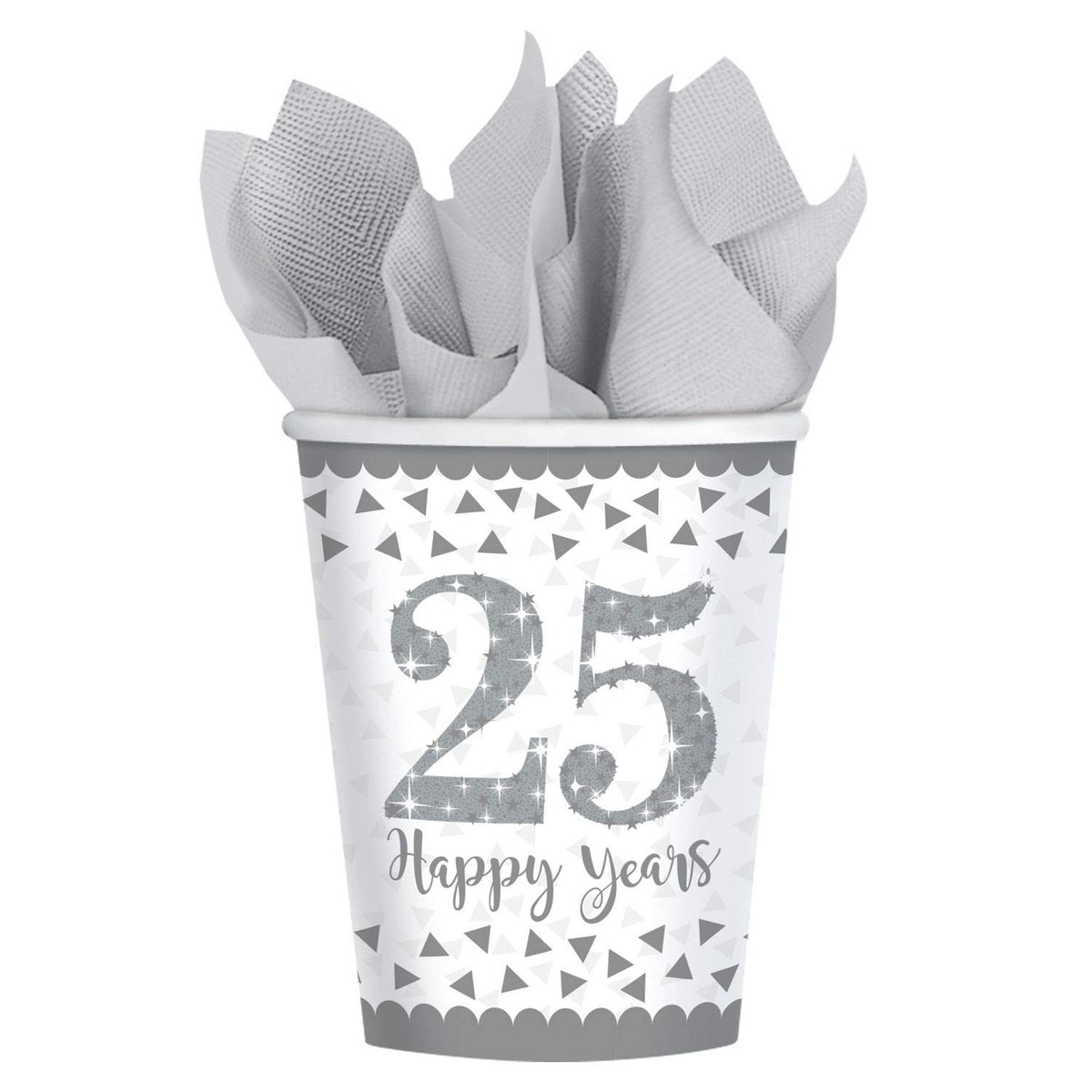 Amscan Sparkling Silver 25th Anniversary Paper Party Cups x 8?