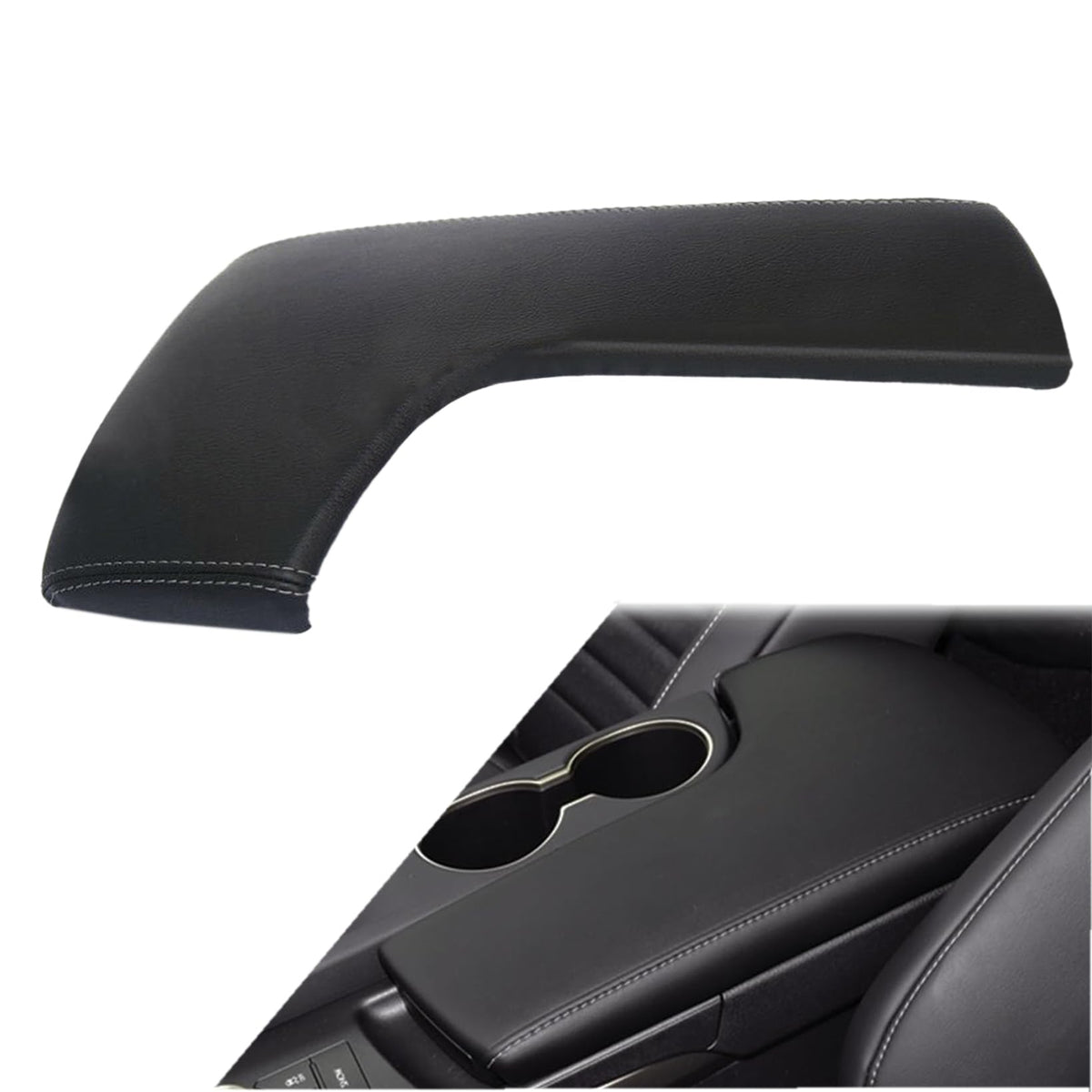 NLQR Center Console Lid Replacement Armrest Cover Microfiber Leather Black with White Stitch Compatible with Lexus IS200 IS250 IS300 IS350, 2014 2015 2016 2017