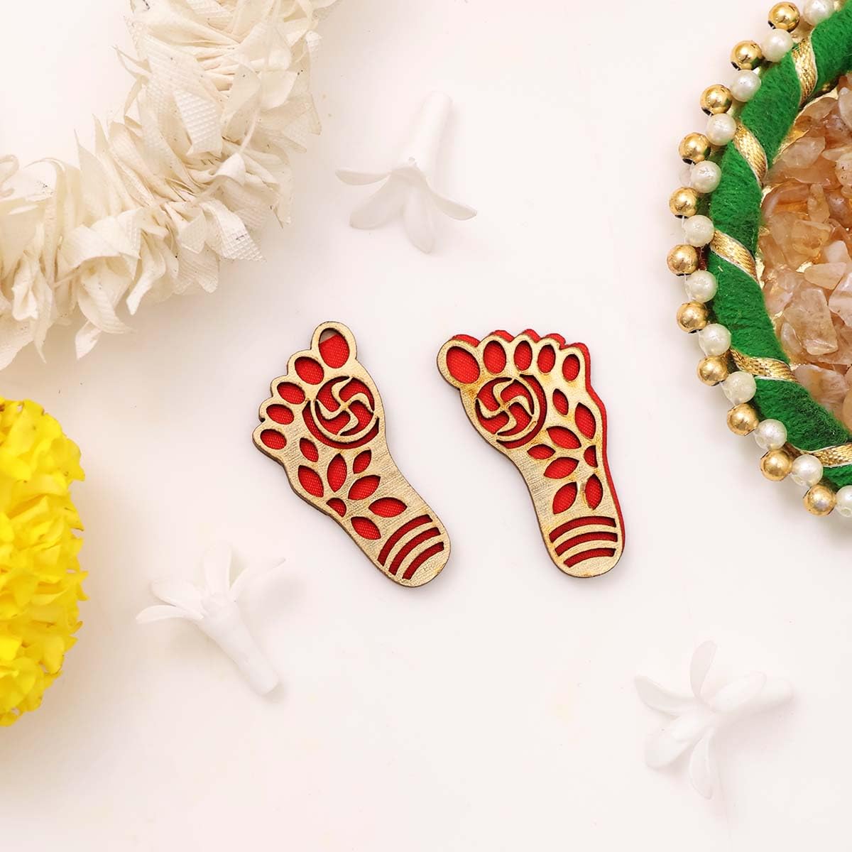 Shubhanjali Shri Maa Lakshmi Charan Paduka for Door 1 (Pair) | Reusable MDF Laxmi Charan Paduka Sticker for Home Main Door Entrance Wealth and Prosperity