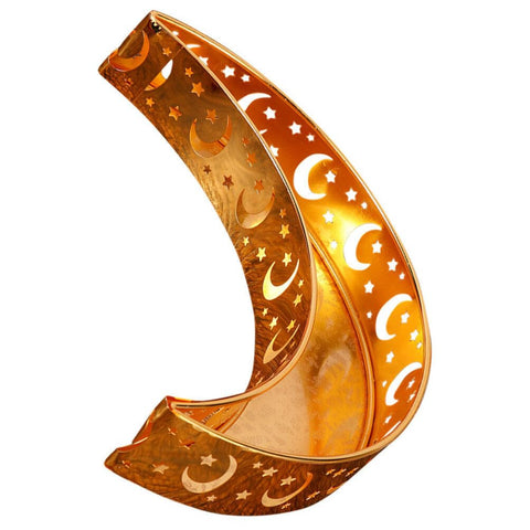 PRETYZOOM Ramadan Serving Trays Moon Shaped Eid Mubarak Metal Food Trays Eid Iftar Party Islam Muslim Snack Candy Plate Pastry Dessert Display Bowl Platters Jewelry Holder