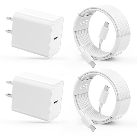 iPhone 15 Charger USB C Wall Charger iPad Pro Charger 2-Pack 20W Type C Charger Block with 2 Pack 6FT USB C Cable for iPhone 15/15 Plus/15 Pro/15 Pro Max/iPad Pro/Mini/Air/Air4/AirPods/Switch/Samsung