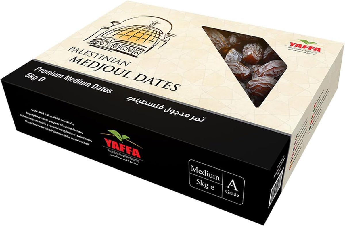 Yaffa Delicious and Juicy Medium Medjool Dates - All Natural, No Added Sugar, Free from Additives, Sustainably Grown and Hand-Picked Palestinian Dates (5kg)