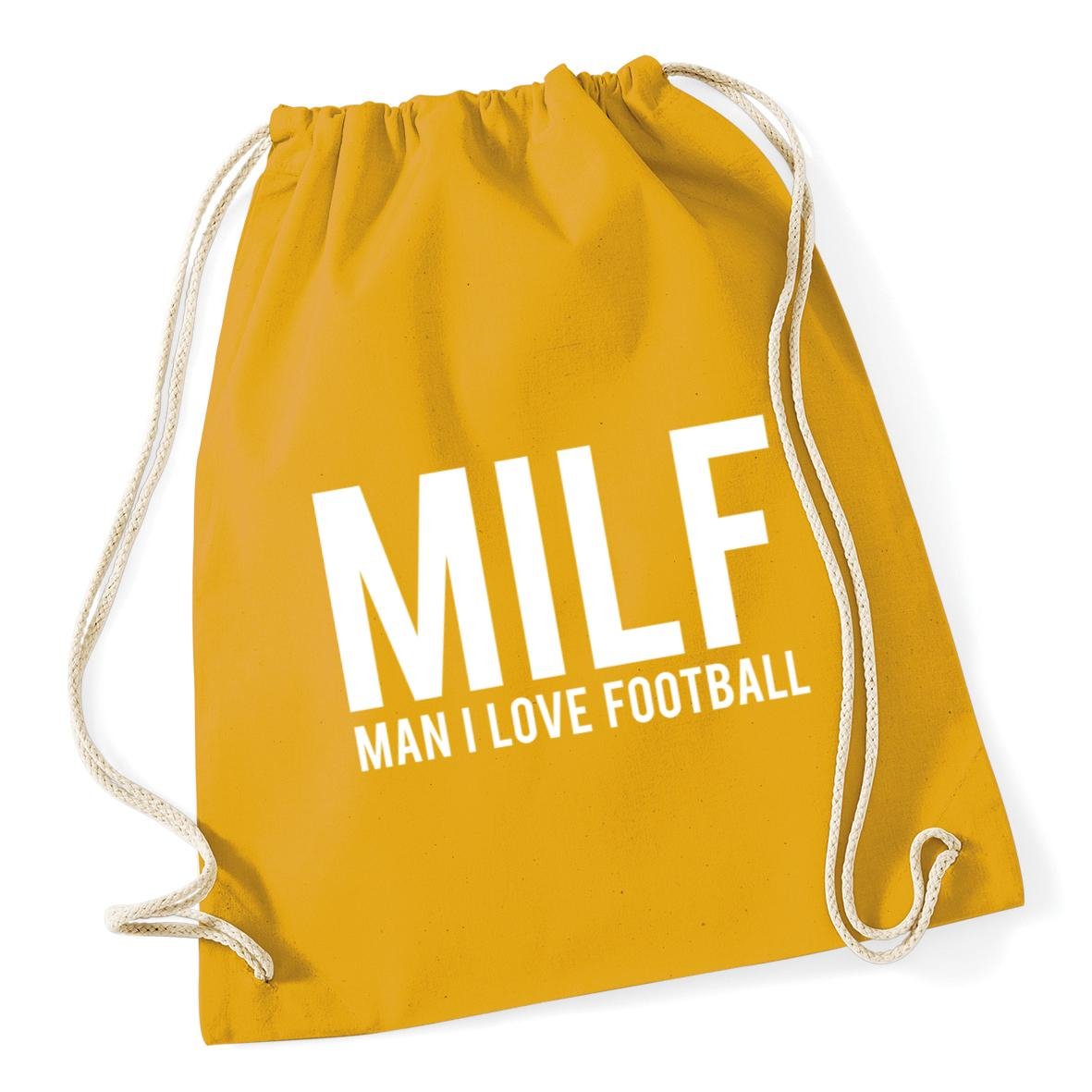 Hippowarehouse MILF Man I Love Football Drawstring Cotton School Gym Bag 37cm x 46cm, 12 litres