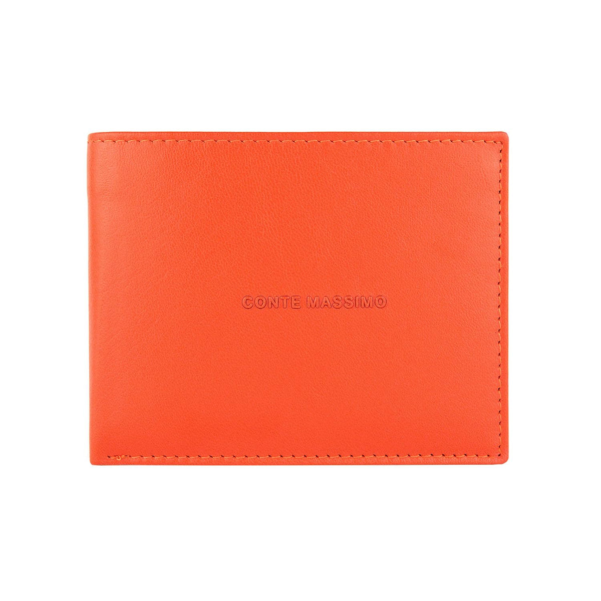 Conte Massimo Men's Genuine Leather Wallet with RFID Protection and Gift Box, Orange, Casual