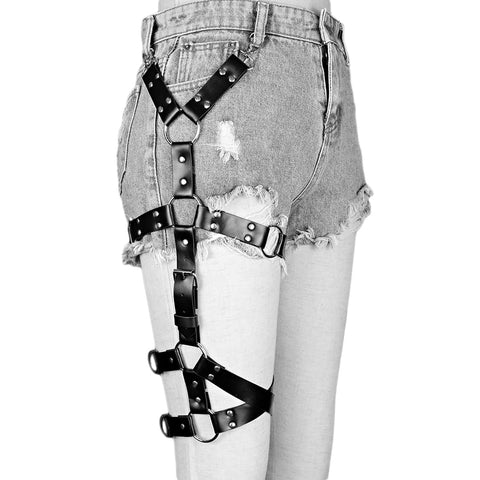 Limmion Sexy Women's Punk Leather Body Harness Harajuku Leg Caged Thigh Holster Garter, Leather Belt and Leg Harness, Sexy Leather Garter Women Leg Belt for Rave and Costume, black, One size