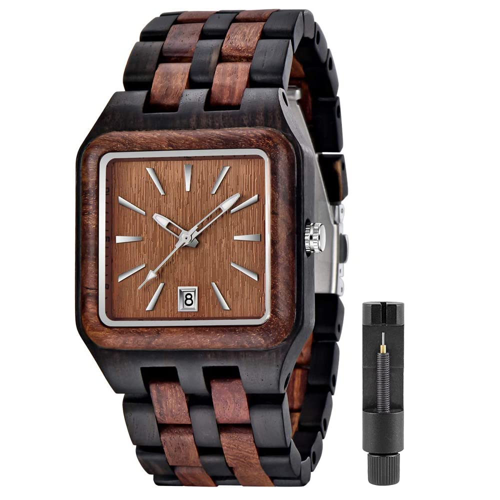 Tiong Men Watch Maple Full Wood Quartz Wristwatch Classic Square Wooden Watch Waterproof Male Luminous Hands Watches Gifts
