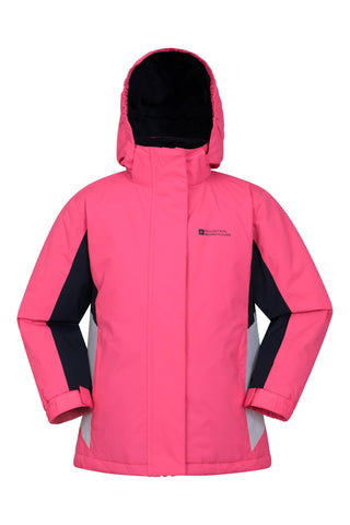 Mountain Warehouse Honey Kids Ski Jacket - Snowproof, Fleece Lined Snow Coat with Hood - Boys and Girls Winter Warm Skiing, Snowboarding & Outdoors Light Pink Kids Size 9-10 Years