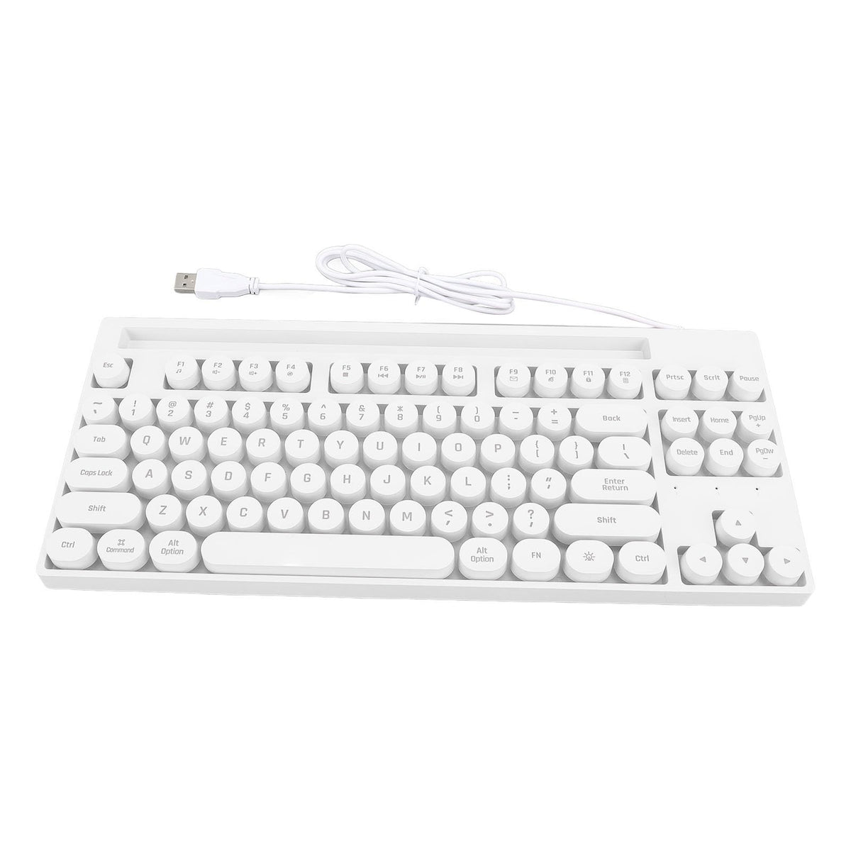ciciglow Wired Keyboard, 87 Keys USB Wired Keyboard Punk Round Keycaps Gaming Keyboard with Light and Stand for Computer Laptop PC (White)