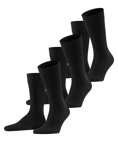 FALKE Men's Family 3-Pack Socks, Thick Light Calf Socks With Plain Pattern Ideal For Casual Looks Or Work All Seasons Summer Winter, Cotton, Black (Black 3000), US 6.5-9, 1 Pair