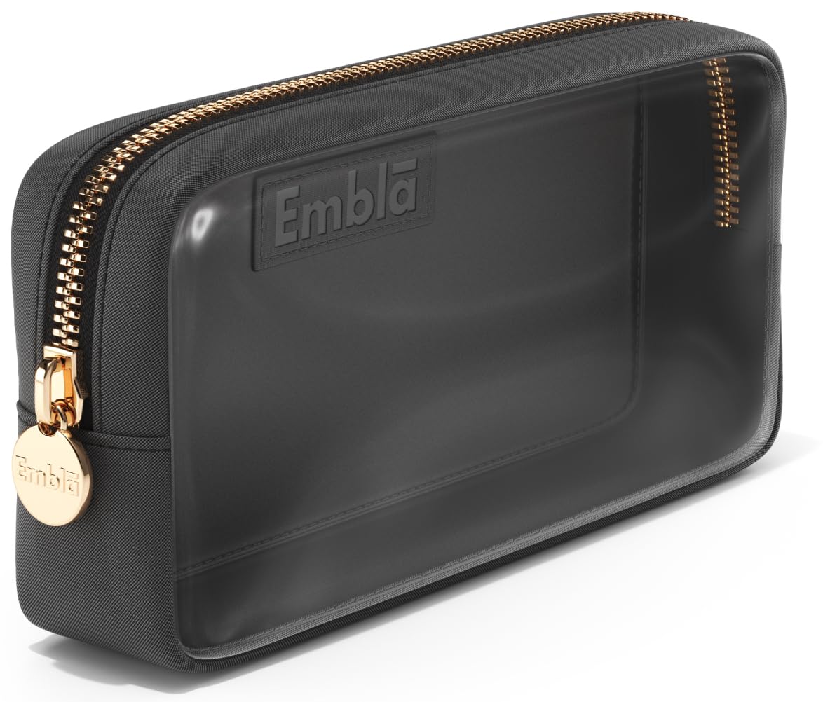 Embla Clear Cosmetic Bag Makeup Bag, Clear Zipper Pouch Cosmetics Bags Cute Womens Make Up Pouches, Clear Toiletry Travel Bag Tote, Preppy Purse Cosmetic Organizer Mini Small Large Makeup Bags, Black