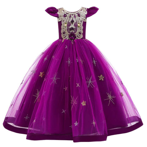 HIHCBF Flower Girls Applique Wedding Tulle Dress Cap Sleeves Princess Birthday Pageant Communion Party Dance Evening Gown Purple 11-12T
