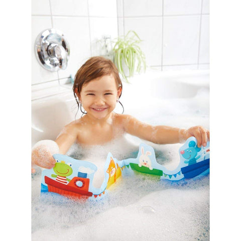 HABA Baby Bath Book Ahoy Animal Sailors! - Fanfold Style with 8 Pages Floats Upright in The Bath or Kiddie Pool