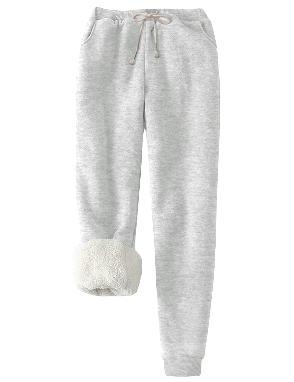 Flygo Women's Winter Warm Fleece Joggers Pants Sherpa Lined Athletic Active Sweatpants, Whiteheather, Large