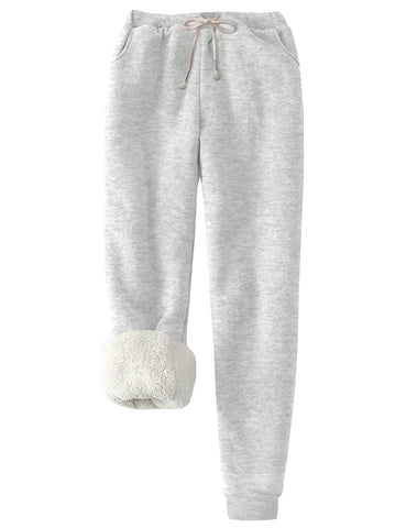 Flygo Women's Winter Warm Fleece Joggers Pants Sherpa Lined Athletic Active Sweatpants, Whiteheather, Large