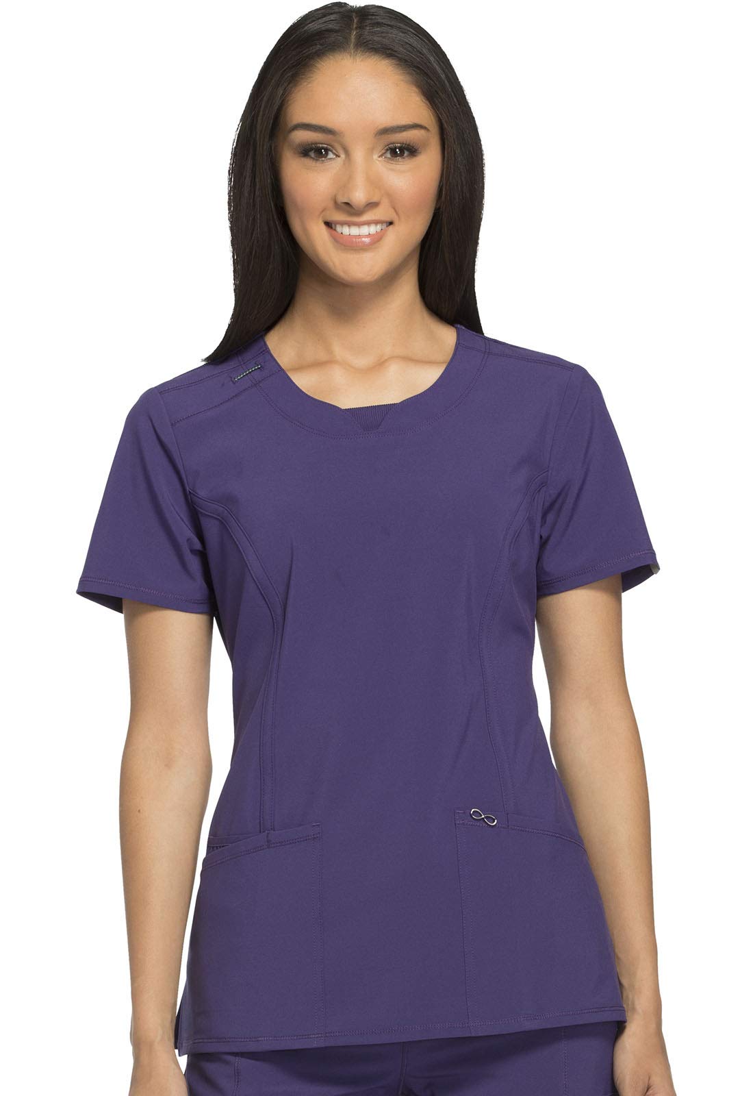 Infinity Cherokee Round Neck Nurse Scrub Tops for Women with 3 Pockets 360 Stretch & Wrinkle-Resistant 2624A, XS, Grape