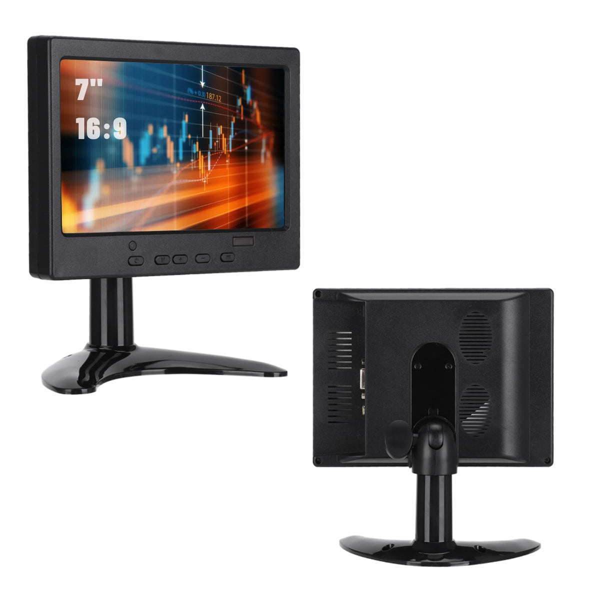 Lazmin112 7inch Display, 1024x600 16:9 Portable Monitor, Multifunction Display Screen with Stand, Support AV+ HDMI + VGA Input, Suitable for , Car Display, CCTV(UK PLUG)