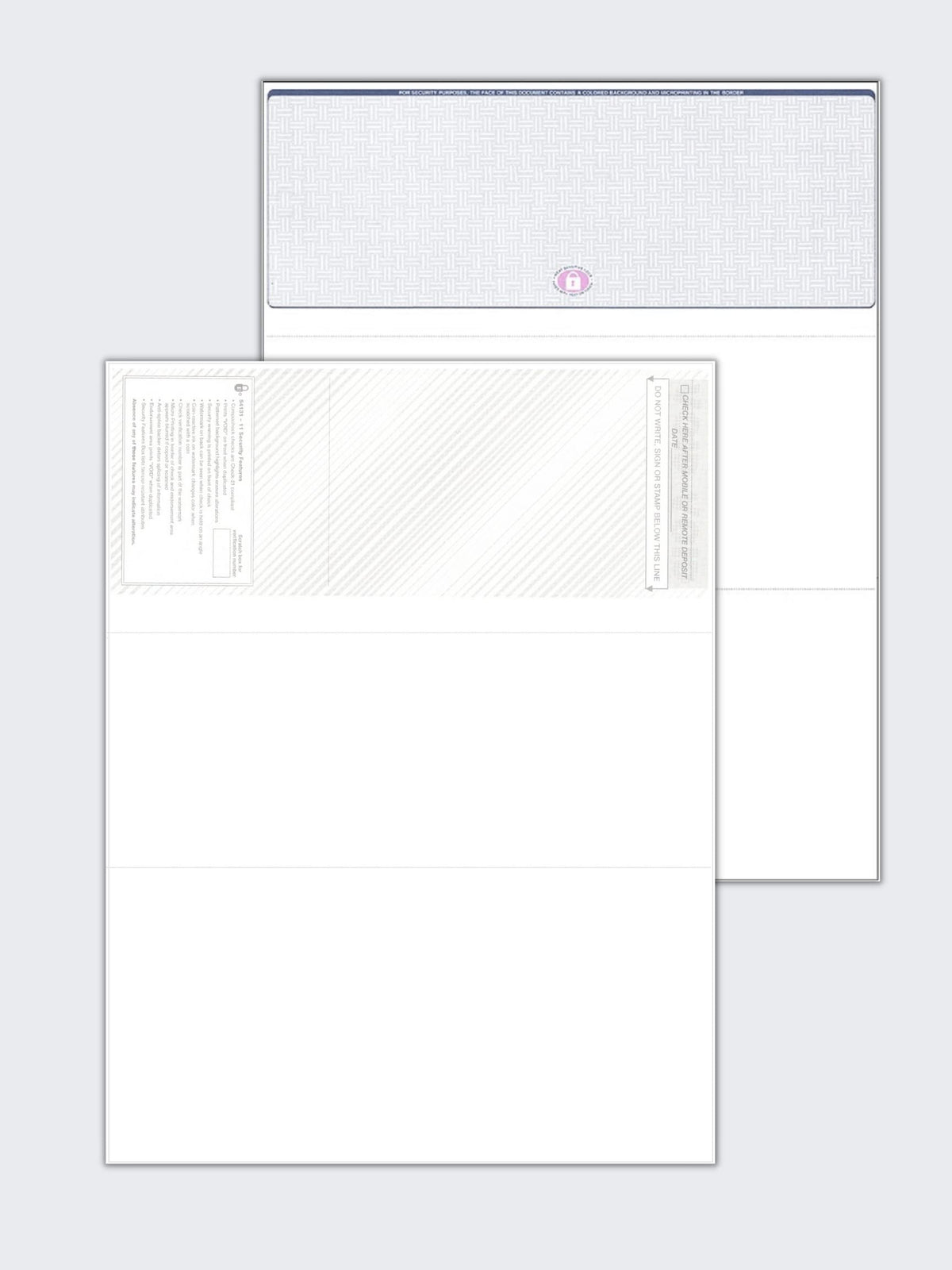 50 Blank High Security Computer Check Paper, Checks On Top And two perforated stubs On Bottom, Sheet Size 8.5" x 11" (Blue Baskeweave)