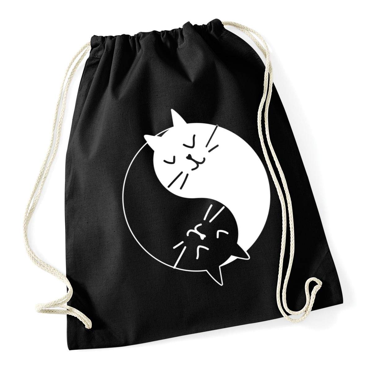 Hippowarehouse Yin Yang Cats Drawstring Cotton School Gym Bag 37cm x 46cm, 12 litres