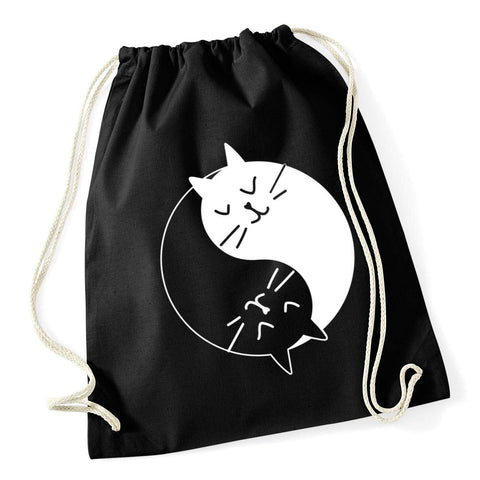 Hippowarehouse Yin Yang Cats Drawstring Cotton School Gym Bag 37cm x 46cm, 12 litres