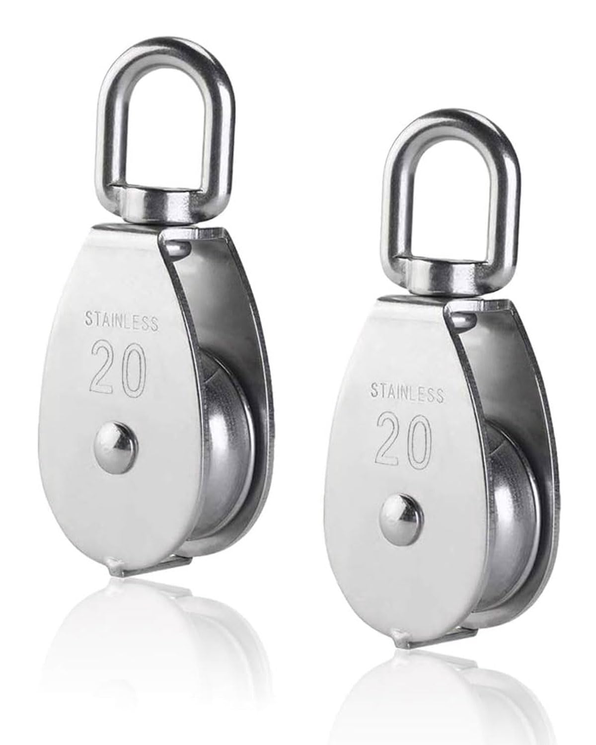 ZAMXHUG Pulley - 2 pcs Swivel Pulley, Shells Pulley Roller for Ropes, M20 Pulley Pulley, Block Cable Pulley, Stainless Steel Block Pulley, 20 mm Load Capacity 80 kg