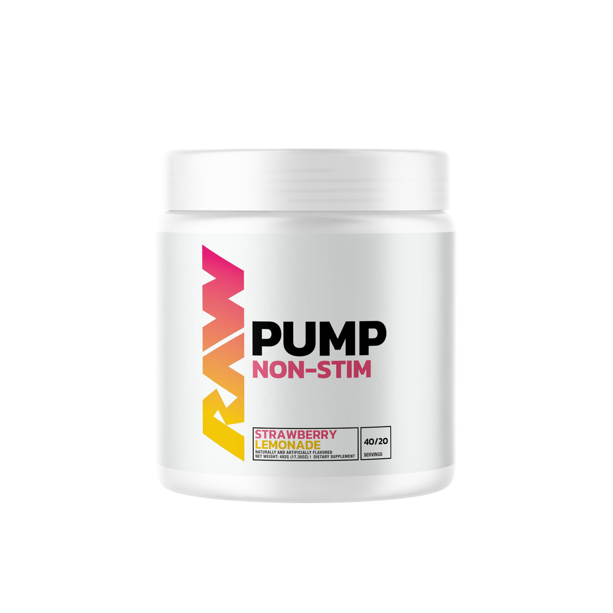 RAW Pump Stim Free Pre Workout | Non-Stimulant Pre Workout Supplement Powder Nitric Oxide Booster | Pre Workout Supplements Drink for During Workout | (40 Servings) (Strawberry Lemonade)