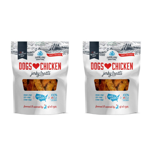 Farmland Traditions Dogs Love Chicken Premium Two Ingredients Jerky Treats for Dogs (2 Bags x 1 lb. Each No Antibiotics Ever USA Raised Chicken)