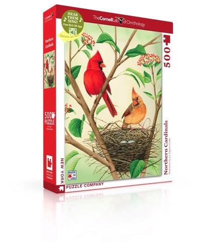 New York Puzzle Company - Cornell Lab Northern Cardinals - 500 Piece Jigsaw Puzzle for Adults by Liz Clayton Fuller