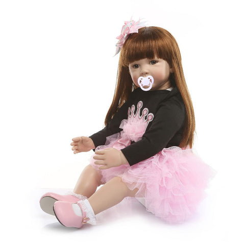 TERABITHIA 24 inch 60cm So Truly Big Size Reborn Princess Toddler Dolls in Silicone Vinyl Real Handmade Long Hair Stuffed Cloth Body Newborn Girl Doll Children Birthday Xmas Gift