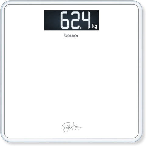 Beurer GS400 Signature Line Glass Bathroom Scale - White | Larger Standing Area | Made from Safety Glass for a Robust and Stylish Finish | XL Digital Display | 200kg Weight Capacity