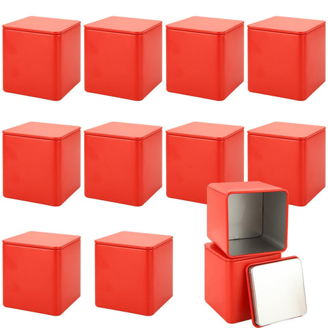 WOPPLXY 12 Pack Square Red Metal Tins, 6.5 Inch Small Tea Tin Canisters, 3 Oz Loose Leaf Tea Storage Containers with Airtight Lids, Square Tea Containers for Loose Tea, Herbs, Coffee, Cube Sugar