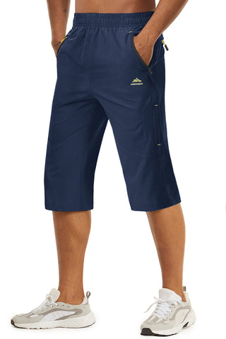 TACVASEN Capri Shorts Men 3/4 Cropped Pants 3 4 Moisture Wicking Sports Shorts Below Knee Length Shorts Army Airsoft Short Trousers, 34, Navy Blue