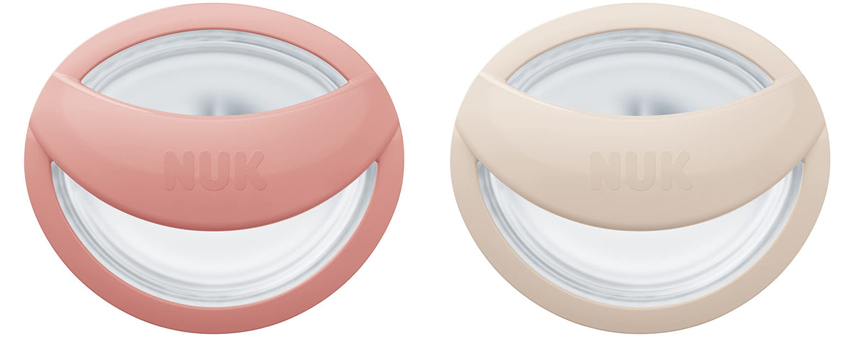 NUK MommyFeel Baby Dummy | 0-9 Months | Breastfeeding Friendly Soothers | BPA-Free Silicone | Blush & Sandstone | 2 Count